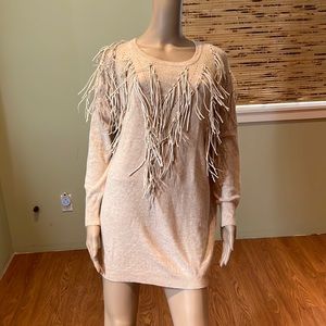 Care Of You Cream Sweater With Leather Fringe On Front Size S/M